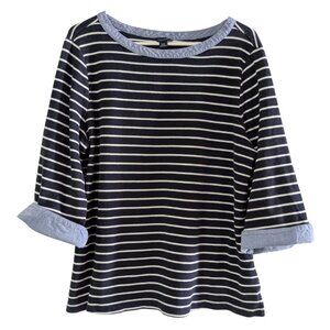 Nautica Women's Striped Boatneck Top Chambray Trim, Blue White, Plus Size XXL